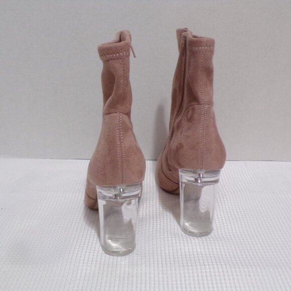 Charlotte Russe' Jasmine Size 9 Pink Faux Suede w/Acrylic Heel Zip Up Boots - Picture 2 of 10